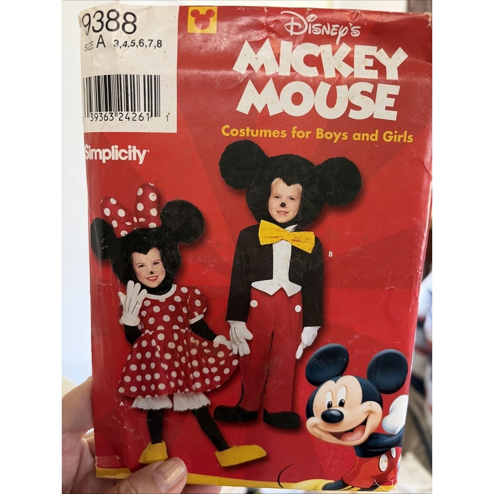 Simplicity 9388 Disney Mickey Minnie Mouse Costume Sewing Pattern Size 3-8 NEW